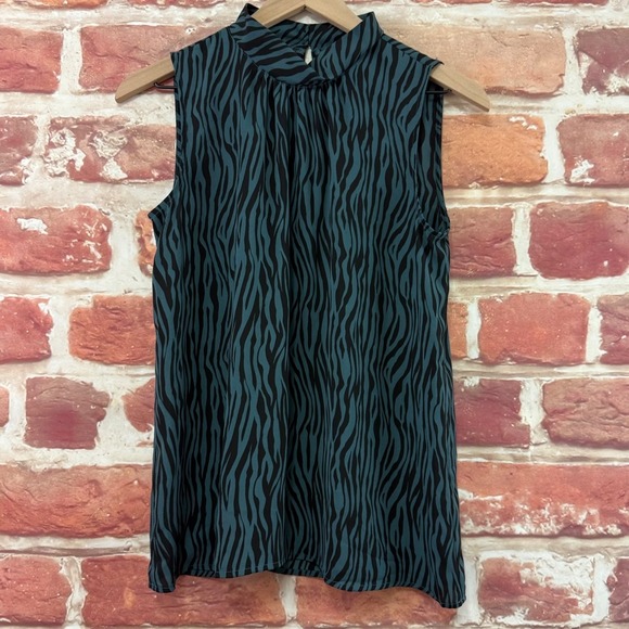 Ann Taylor Loft Top Women's XS Blue Animal Print Twist Neck Sleeveless Shirt - Picture 7 of 9